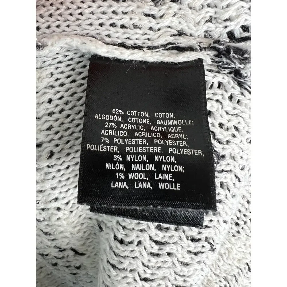Anthropologie MOTH Black White Slub Knit 3/4 Sleeve Pullover Sweater M Medium